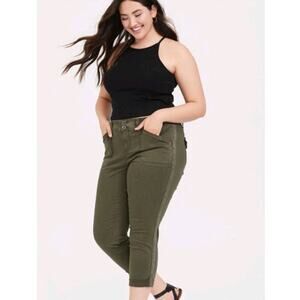 Torrid Jeans Womens 12 Olive Green Skinny Crop Ankle Aviator Utility Twill Khaki